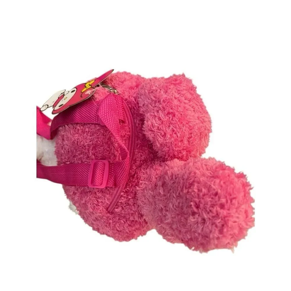 Hello Kitty My Melody Plush Mini Backpack Faux Fur Pillow Large Pajama Bag NWT